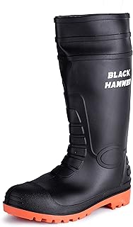 Black Hammer Mens Waterproof Steel Toe Cap Wellies with Steel Midsole Wellington Boots S5 SRC 9988