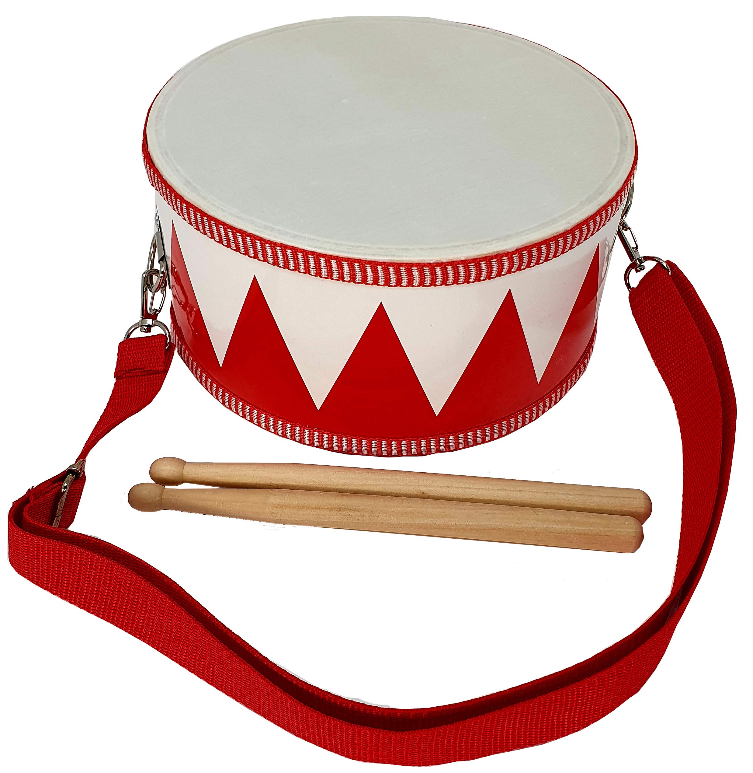 MLI, Tambor de Madera para Niños FOREST TGE Correa y Baquetas, Instrumento Musical, Dibujos Rojos y Blancos - Rockmusic