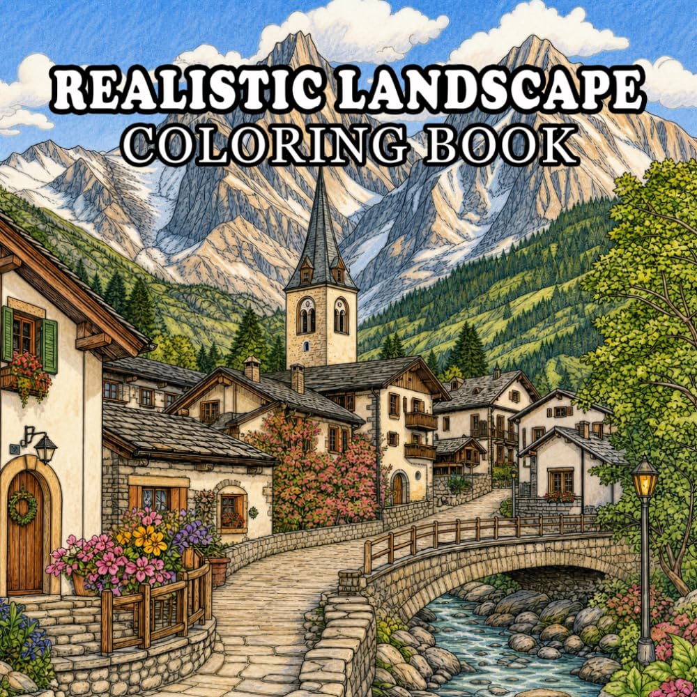 Realistic Landscape Coloring Book: A Beautiful Grayscale Coloring Book Featuring Realistic Mountains, Forests, Waterfalls, Lakes, Rivers, Coastal ... and Scenic Nature Landscapes for Adults