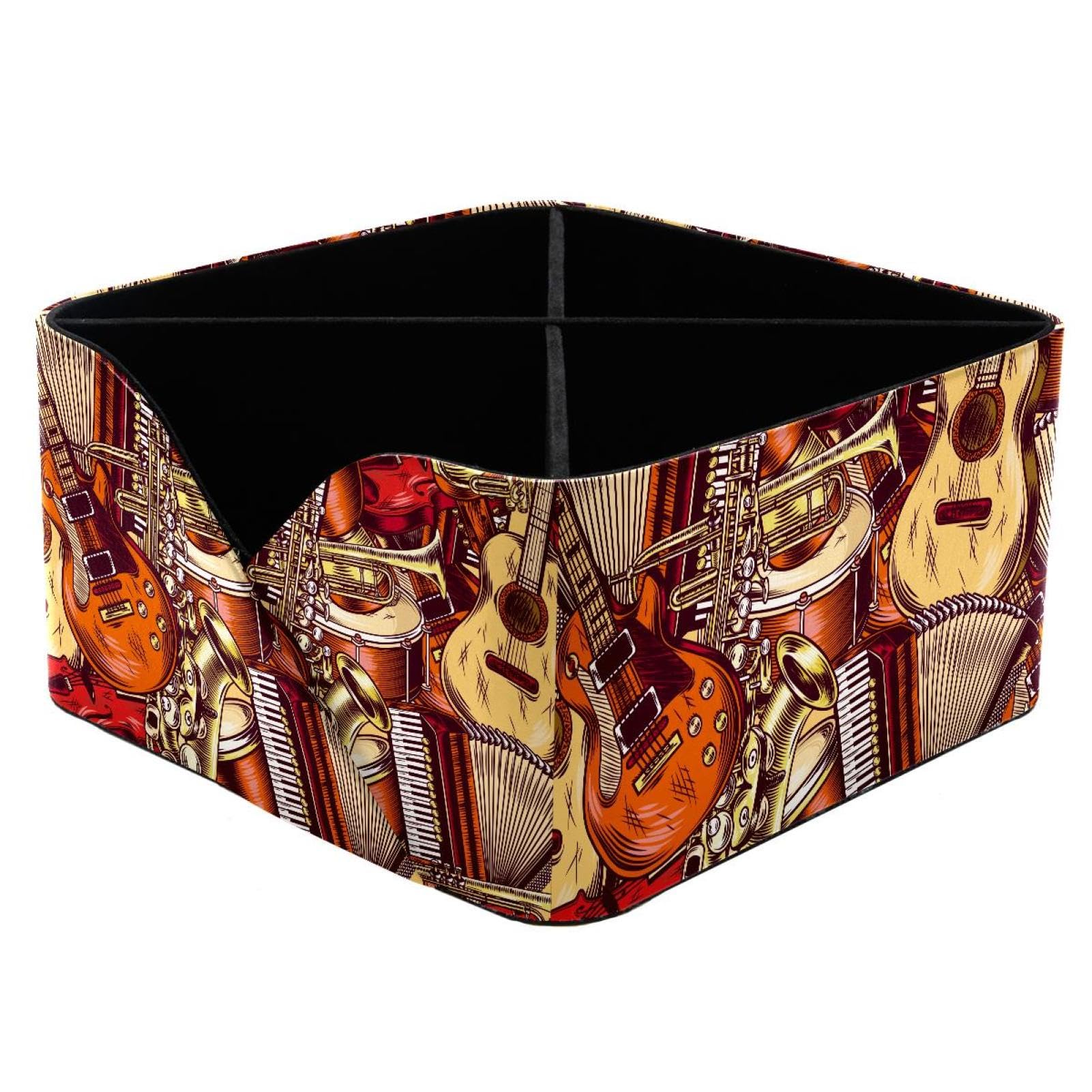KengjuTesu Music Guitar Musical Instruments Pattern Desktop Organizer Pen Holder, Rectangular Pencil Cup for Office, Study and Makeup Stations
