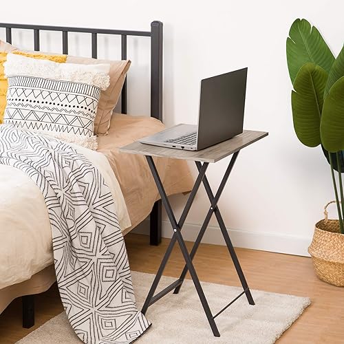 Miniatura 53 de HOOBRO Bandeja plegable para TV, mesa de aperitivos estable para espacios pequeños, mesa auxiliar portátil para sofá, fácil montaje y Mármol +