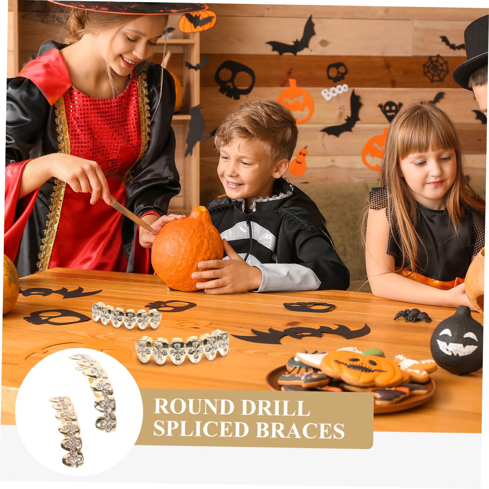 CALLARON Gioielli per Denti Cosplay Cappucci dei Denti Dente griglia Gemme dei Denti Tappi d'Argento per Costumi Hallowen Oggetti di Scena del Rapper Forniture Hip-Hop Rame Golden