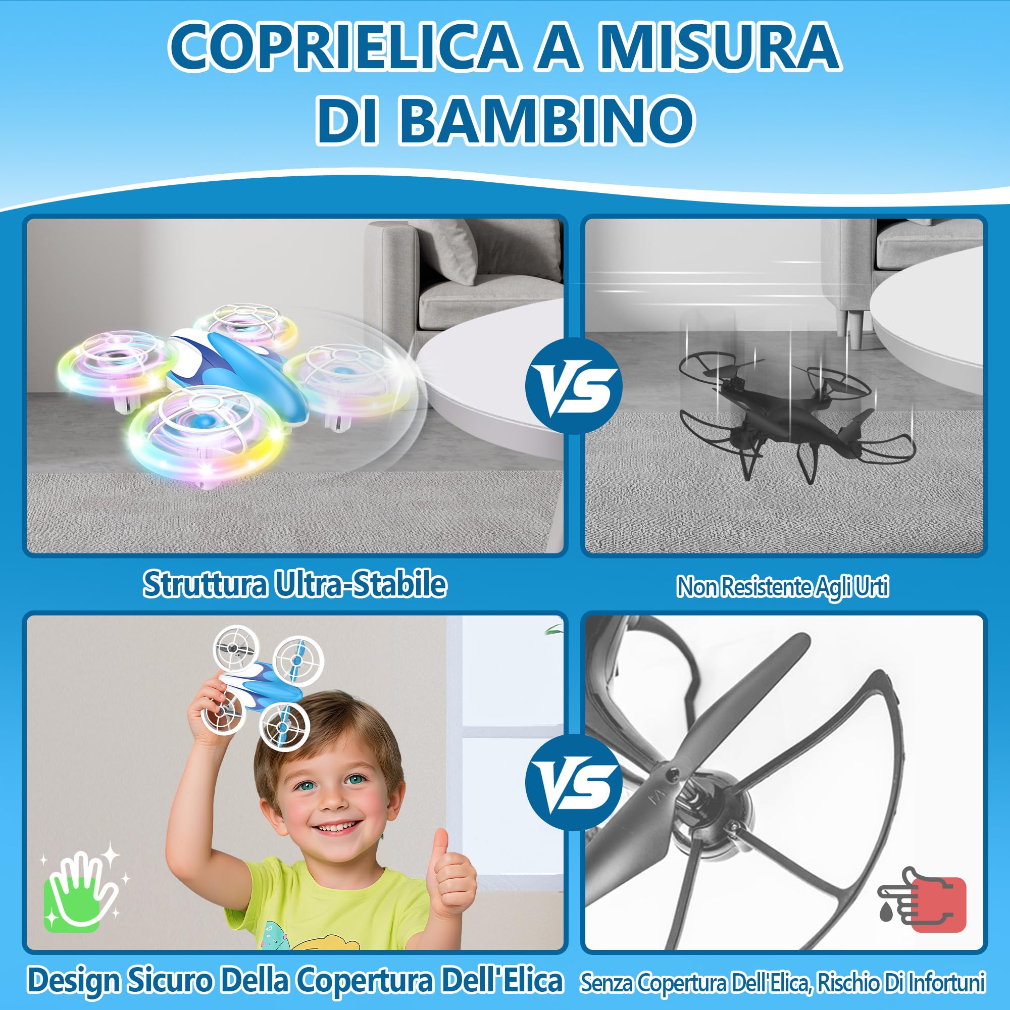 Charmofun Mini Drone Bambini con Luci, RC Aereo Giocattolo Drone Telecomandato con Funzione Hovering, 3D Flip e 3 Batterie, Giocattoli Regalo Per Principianti, Ragazzi e Ragazze (Blu)