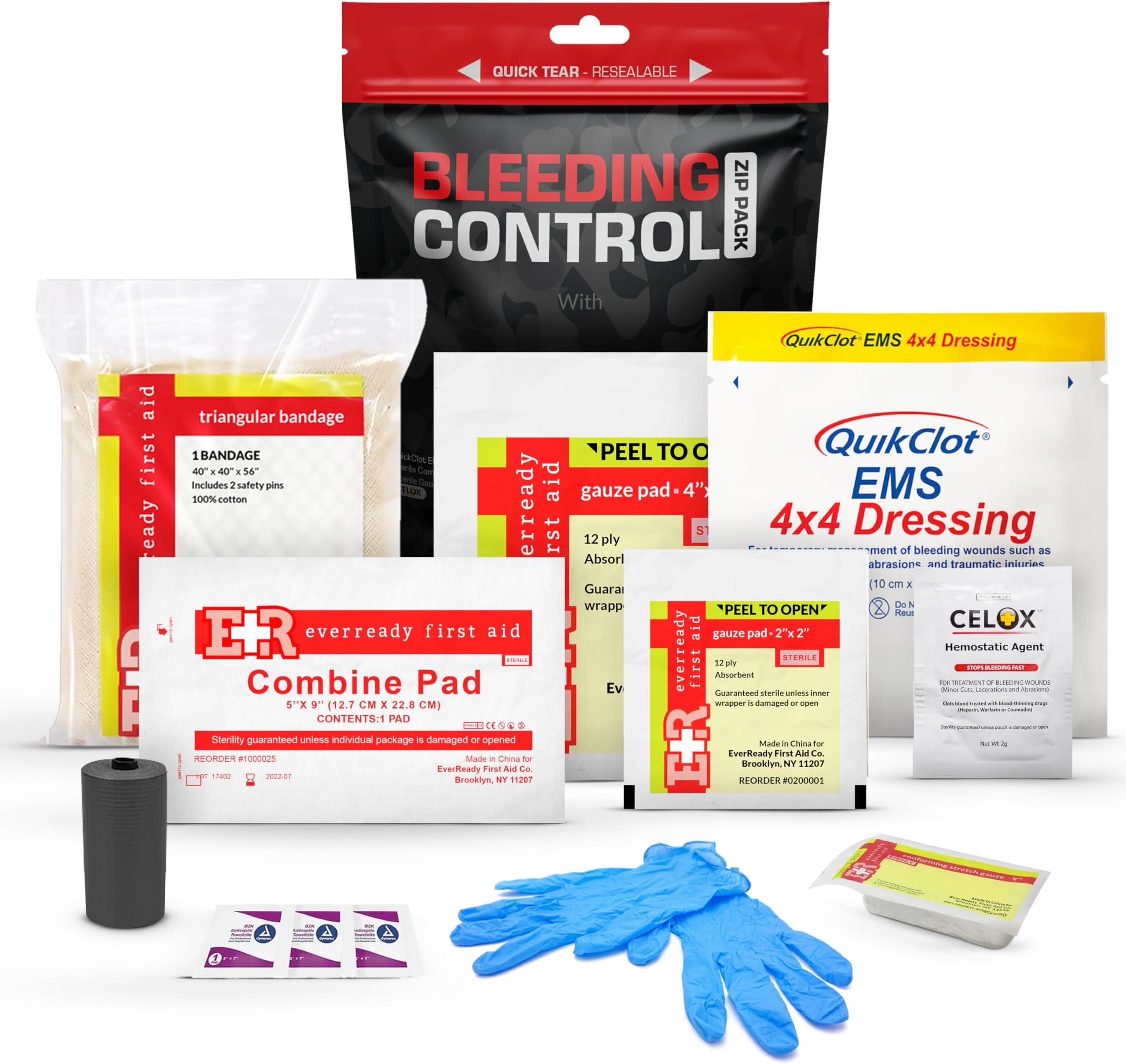 MEDITAC Bleeding Control Zip Pack with QuikClot and Celox