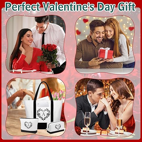 Miniatura 3 de YOOLIFE Bolsa de lona con iniciales para mujer, 2 bolsas de maquillaje, regalos personalizados, regalos para profesores, regalos de cumpleaños para