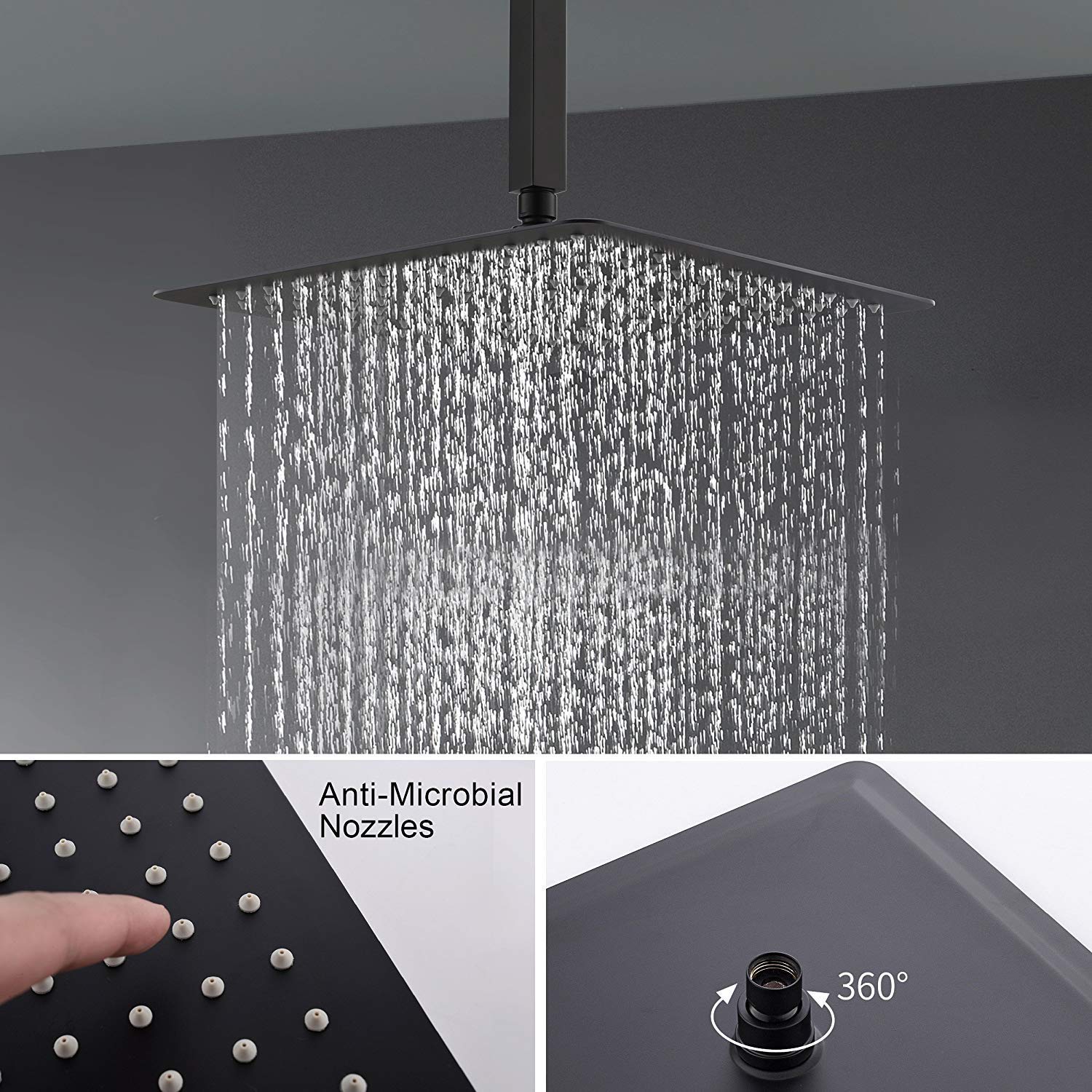 Matowy czarny system prysznicowy 25,4 cm z wysokociśnieniową głowicą prysznicową i luksusową metalową baterią sufitową dla doświadczenia przypominającego spa, nowoczesne wyposażenie łazienkowe
