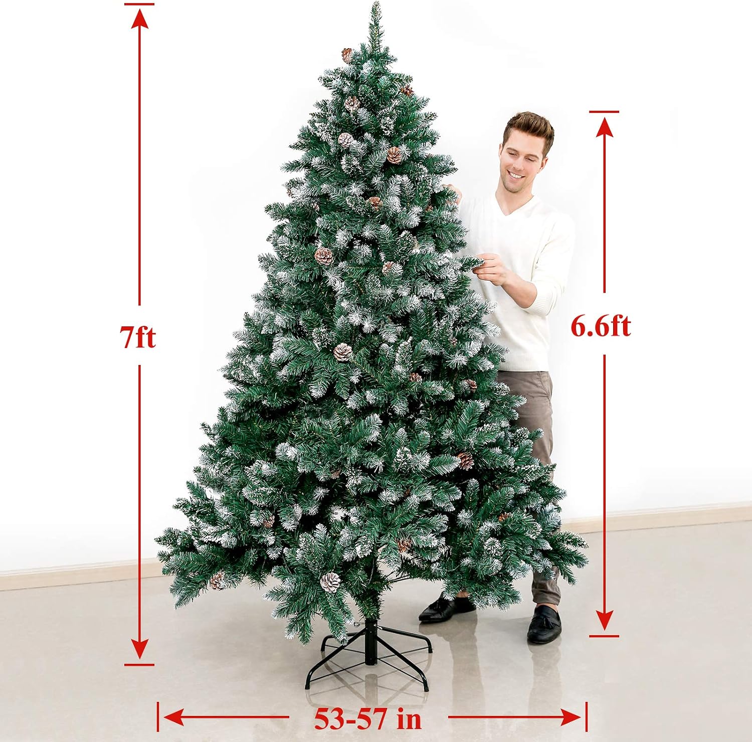 Homde Christmas Tree Artificial Full Xmas Tree 5/6/7 Feet with Bag Flocked Snow Pine Cone (7ft)