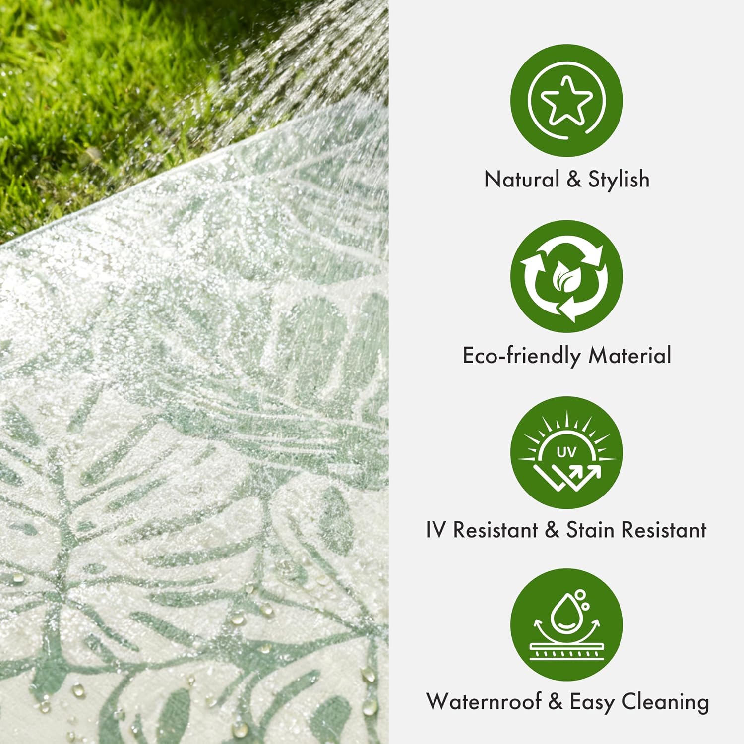‌Reversible Waterproof Outdoor Rug – Lightweight UV-Resistant Rug for Patio, Camping & Beach (Green Leaves, 5' x 8' (Rectangular))