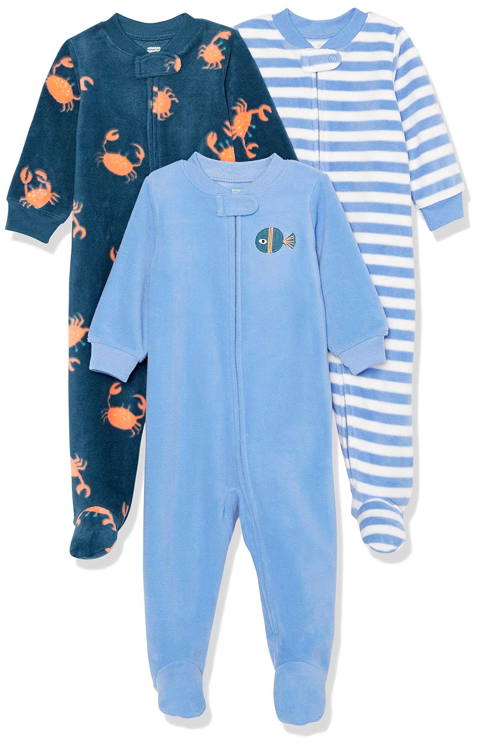 Amazon Essentials Unisex Babies' Microfleece Footed Zip-Front Sleep and Play, Multipacks