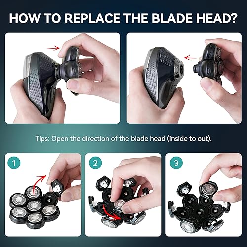 Miniatura 6 de kensen Cabezales de repuesto de cuchilla 7D cabezal de repuesto de afeitadora eléctrica 7 cabezales para hombres calvos compatible con muchos