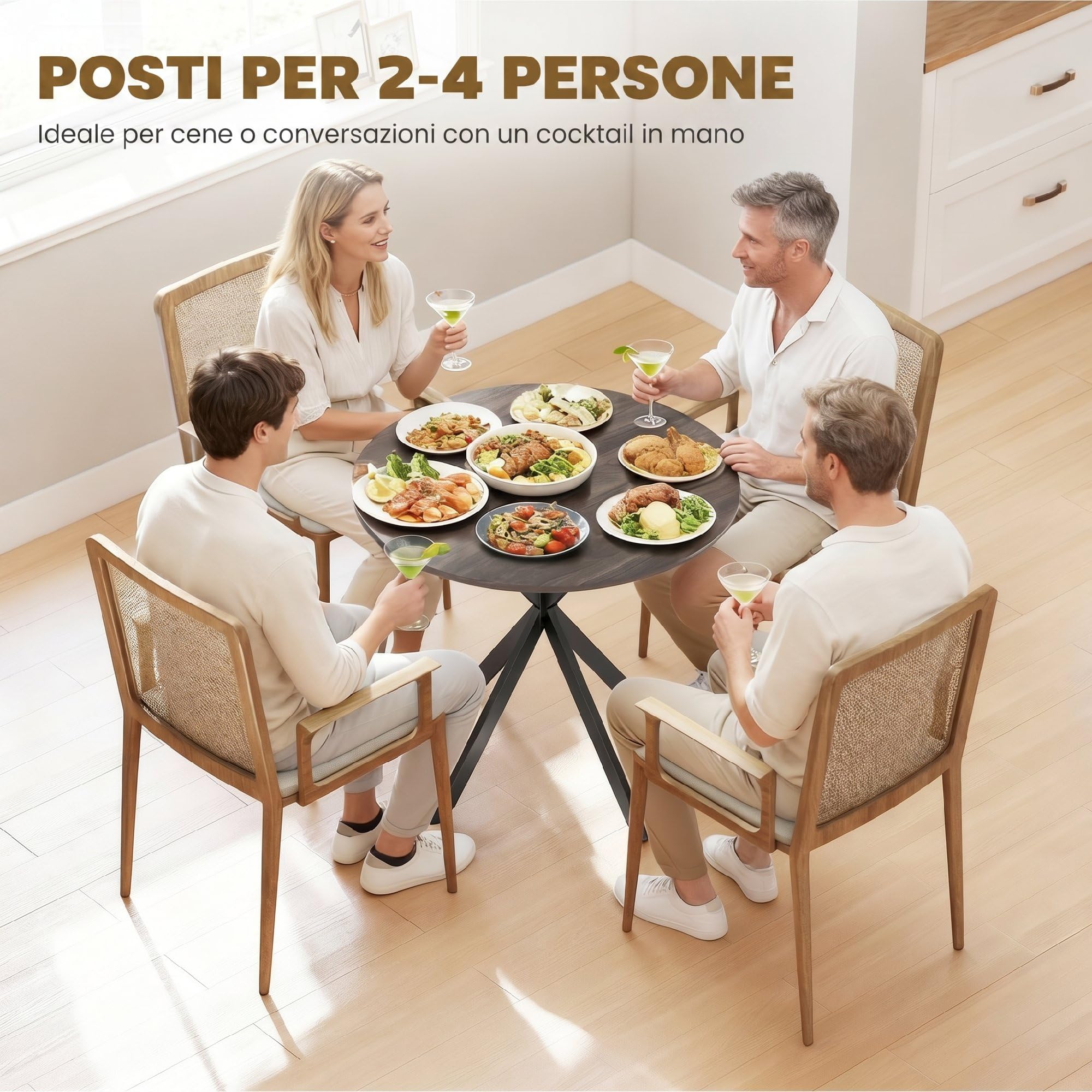 HOMCOM Tavolo da Pranzo Rotondo Ø80 cm Tavolo da Cucina per 2-4 Marrone