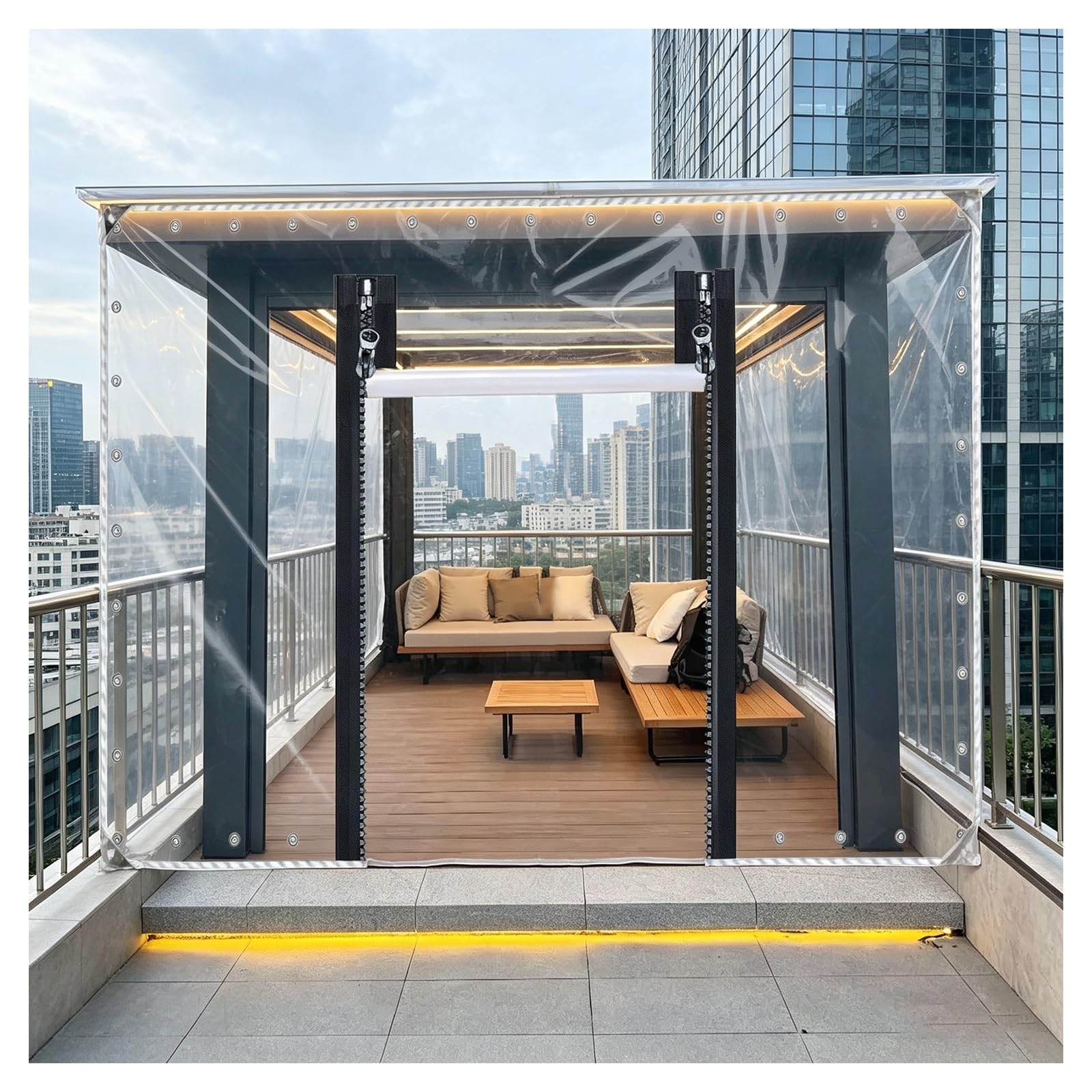 Clear tarps heavy duty waterproof，clear tarps with grommets，transparent tarpaulin waterproof with zipper door，outdoor patio cover，for Pergola, Porch, Gazebo, Cabana(H1.6xW1.8m/H5.2xW5.9ft)