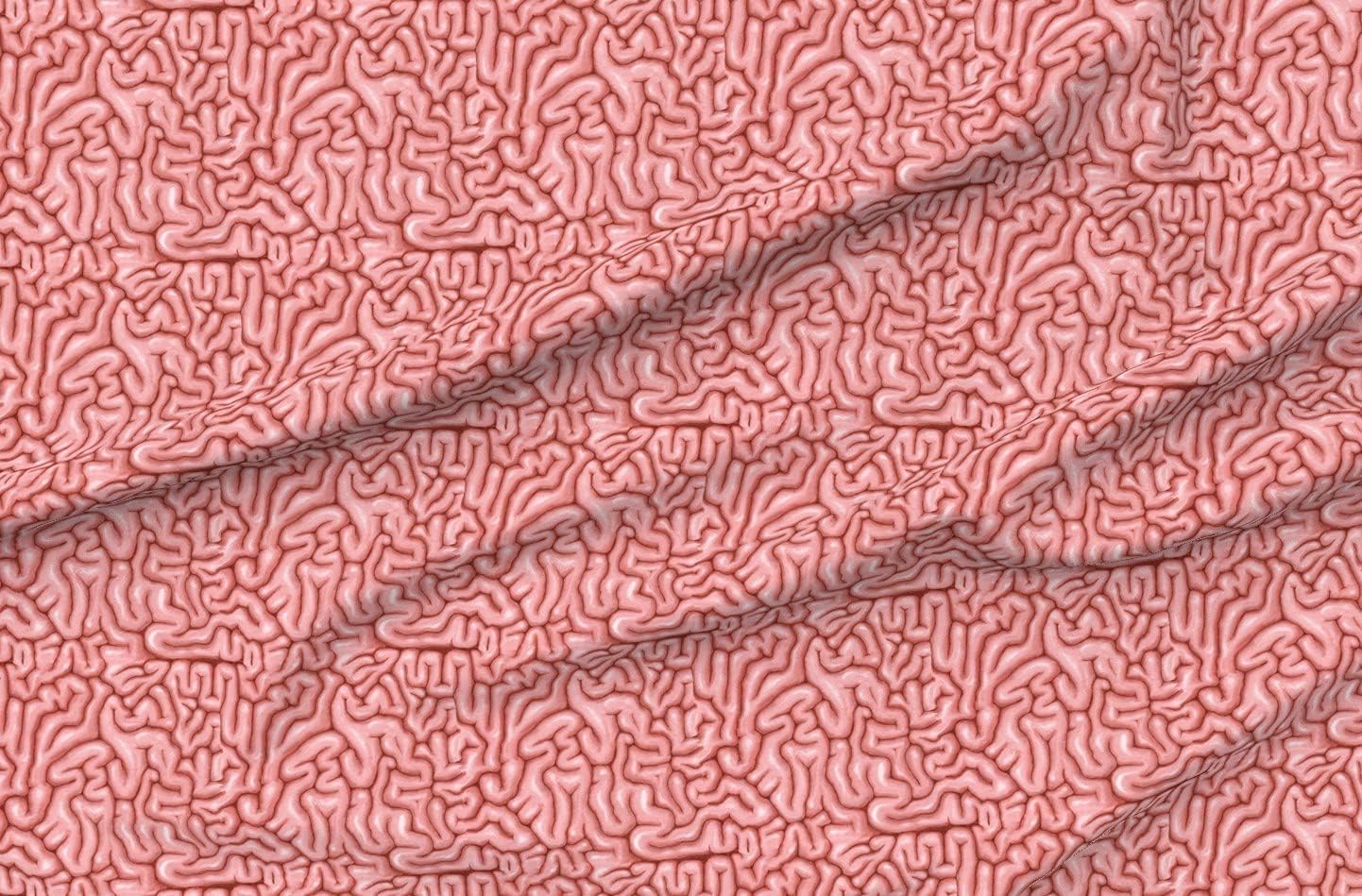 Spoonflower Fabric - Natural Pink Big Brains Anatomy Zombie Gross Brain Printed on Organic Cotton Sateen Fabric by the Yard - Sewing Quilting Apparel Home Decor