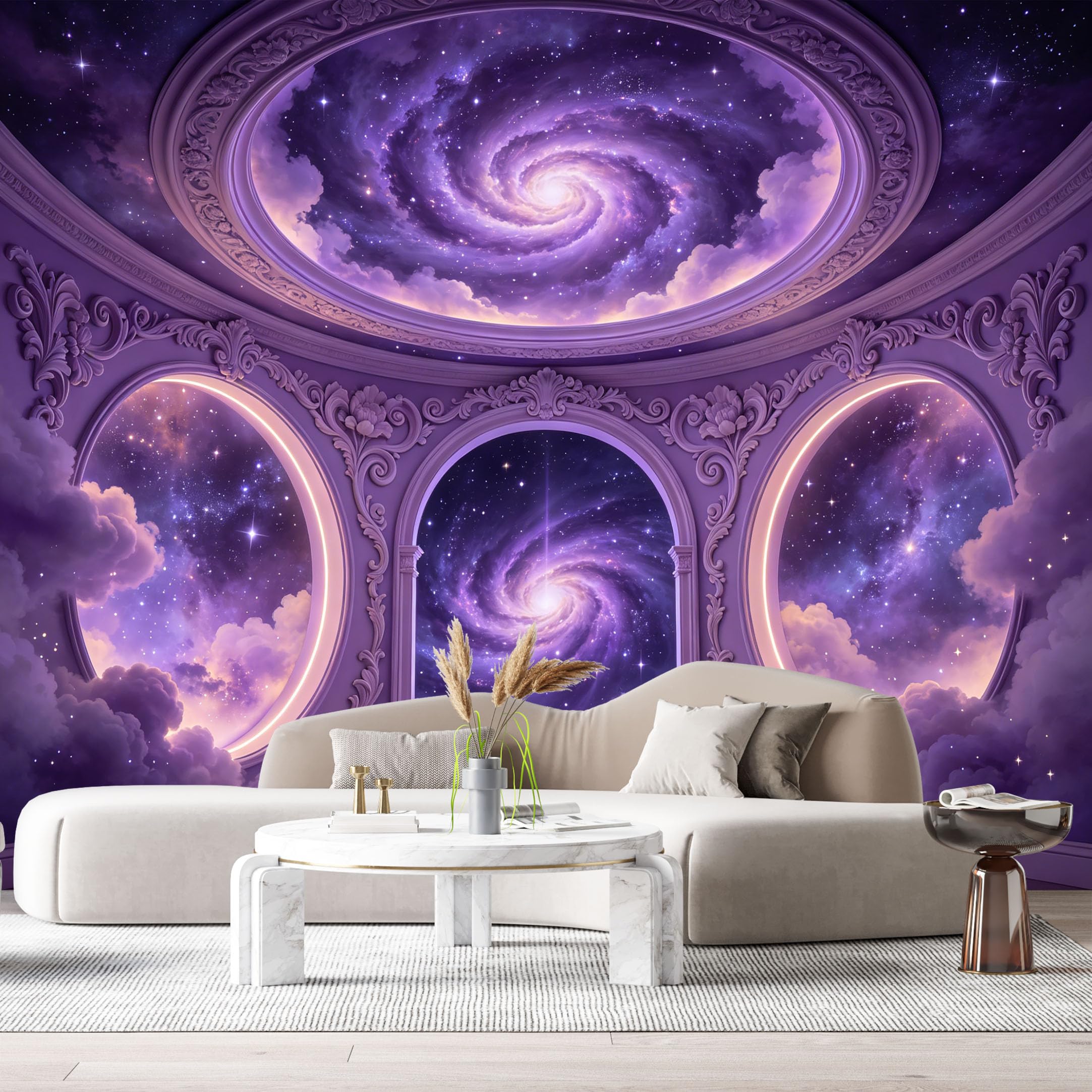 Custom Size Wall Murals Neoclassical Galaxy Space Celestial 3D Trompe L'Oeil SelfAdhesiveWall Fabric Removable Wallpaper Wall Decor for Living Room Bedroom Bathroom