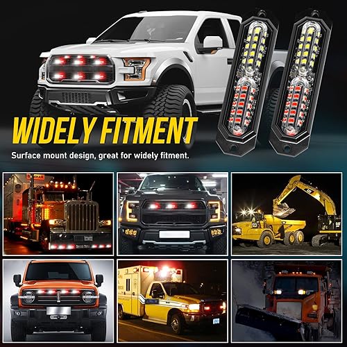 Miniatura 7 de Luces estroboscópicas LED para camiones, color blanco y rojo, 23 modos intermitentes, 12 LED, luz de parrilla de montaje en superficie de emergencia