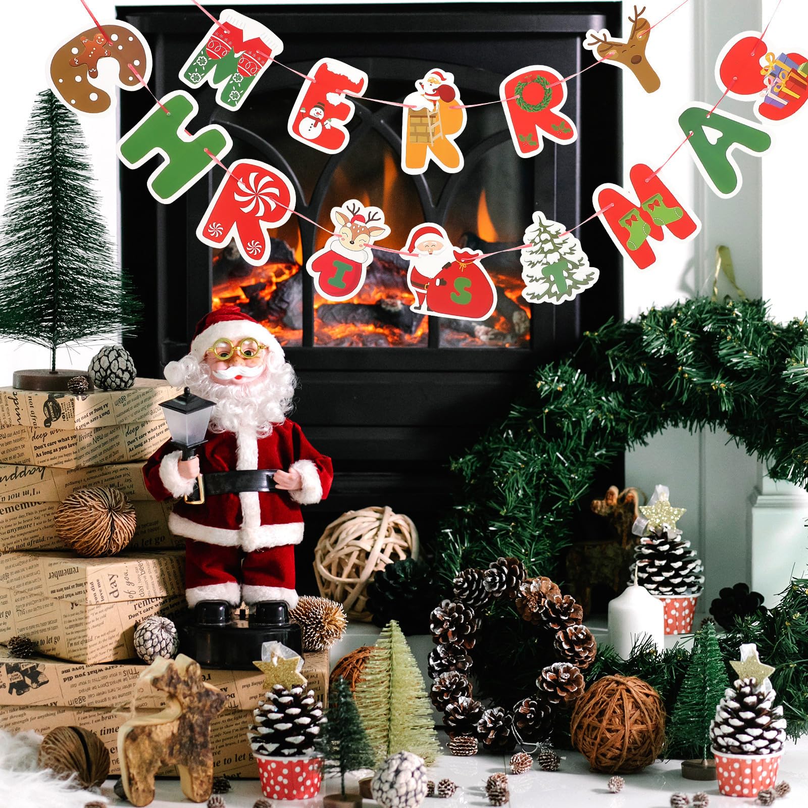 Toyvian 5 Juegos Banner Navideño de Papel para Fiestas Merry Christmas