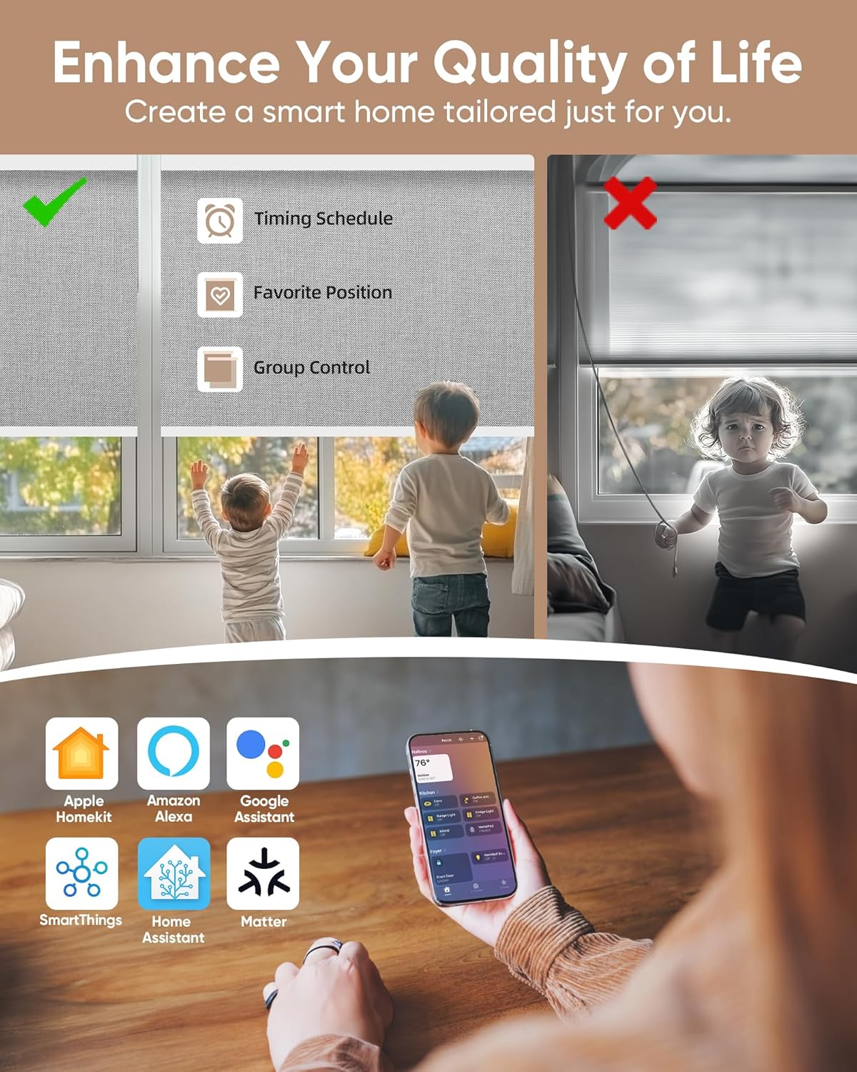 Kincmo Motorized Blinds with Remote,100% Blackout Motorized Roller Shades Work with Apple Homekit,Alexa,Google, Custom Electric Blinds with App,Voice Control (Dual Sided Grey)