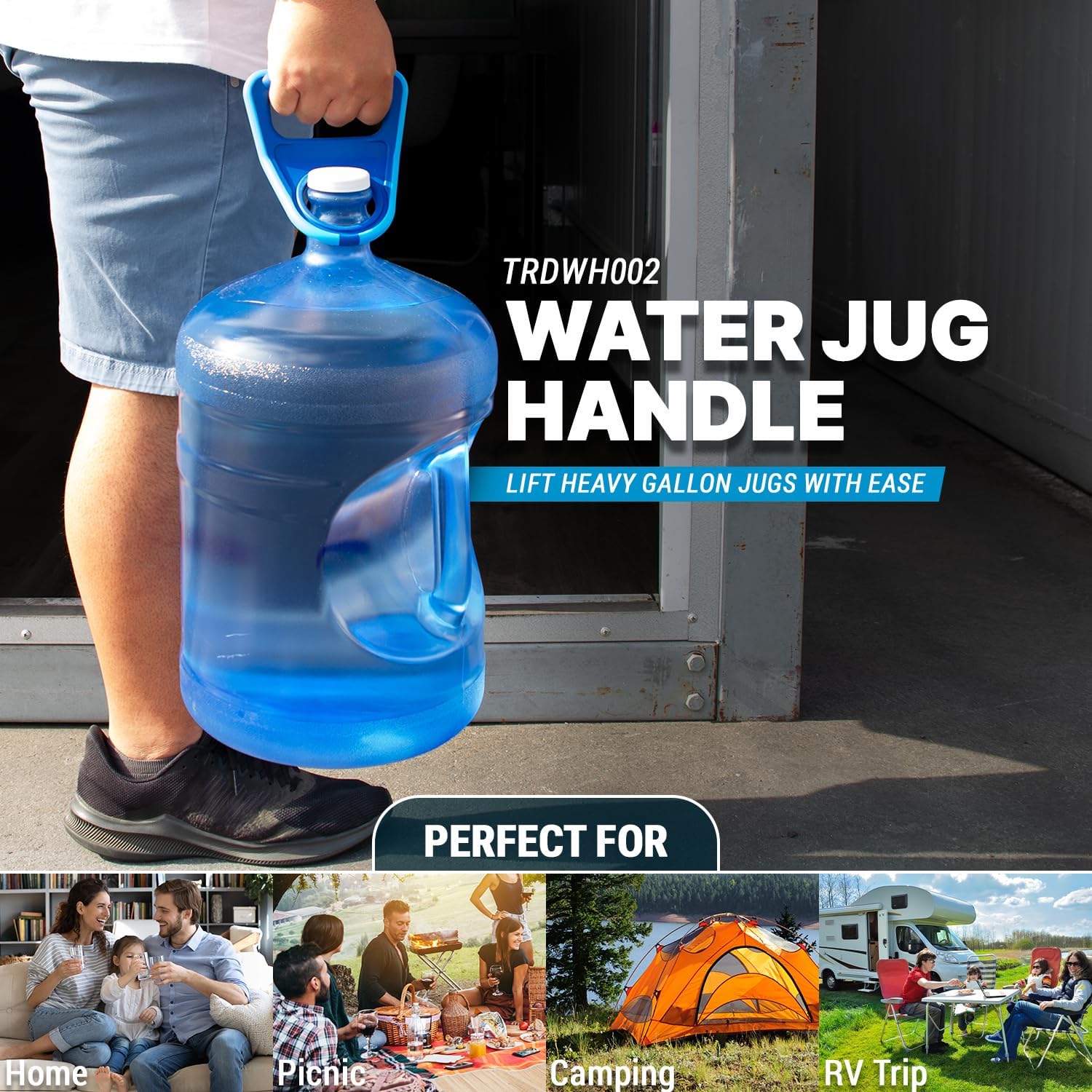 TERA PUMP Ergonomic Water Jug Handle | Drinking Water Bottle Carrier, Easy Grip Handle, For 3 to 5 Gallon
