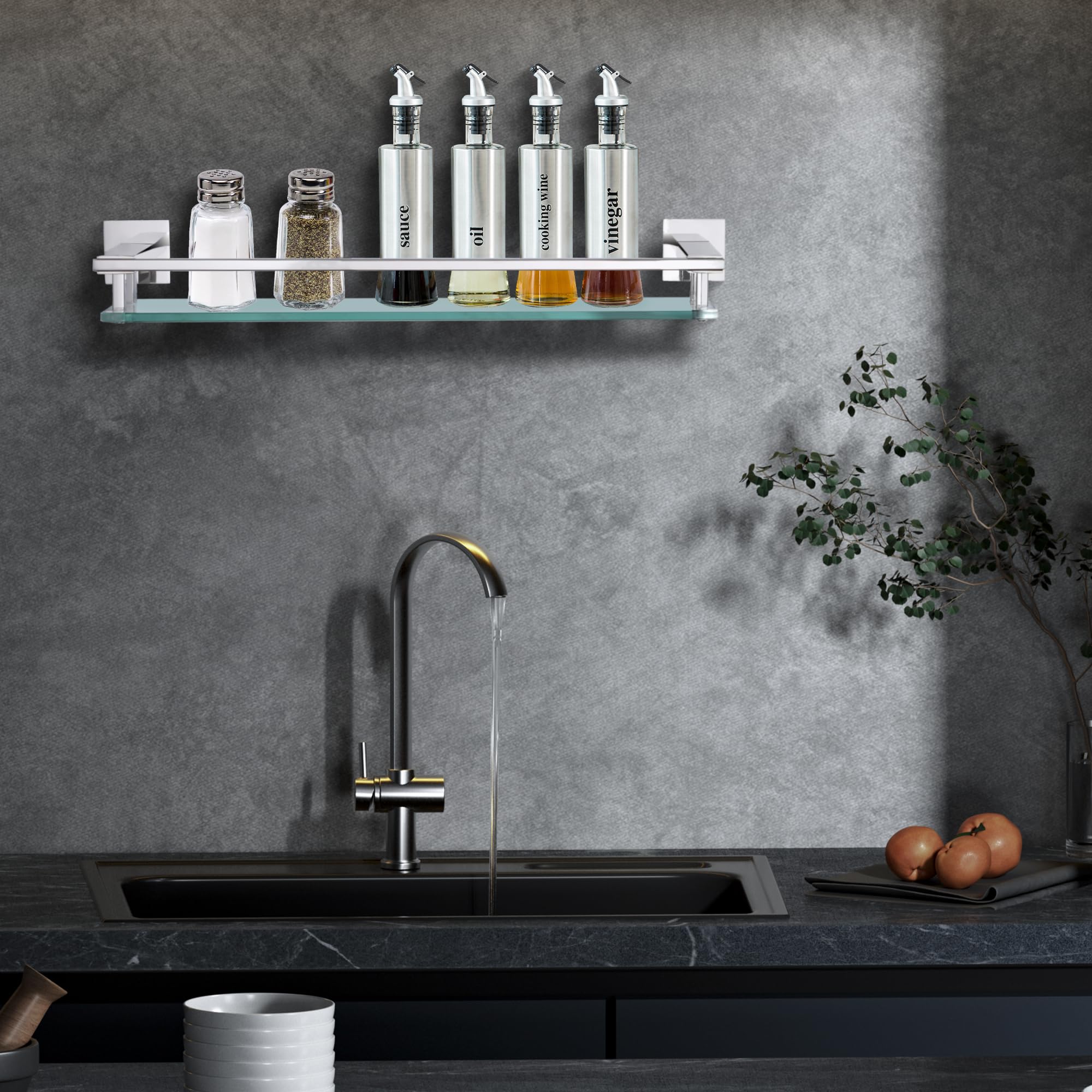 Floating Chrome Bathroom Shelf - Modern Glass Storage -6