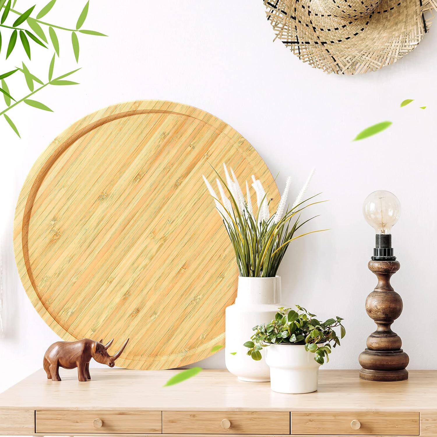 Meanplan 12 Pcs Charcuterie Board Bulk Round Wood Trays Bamboo Serving Platter with Rim Polished Wooden Vegetable Platter for Holding Fruit Bread Pizza Party Decor (11.8 Inch)