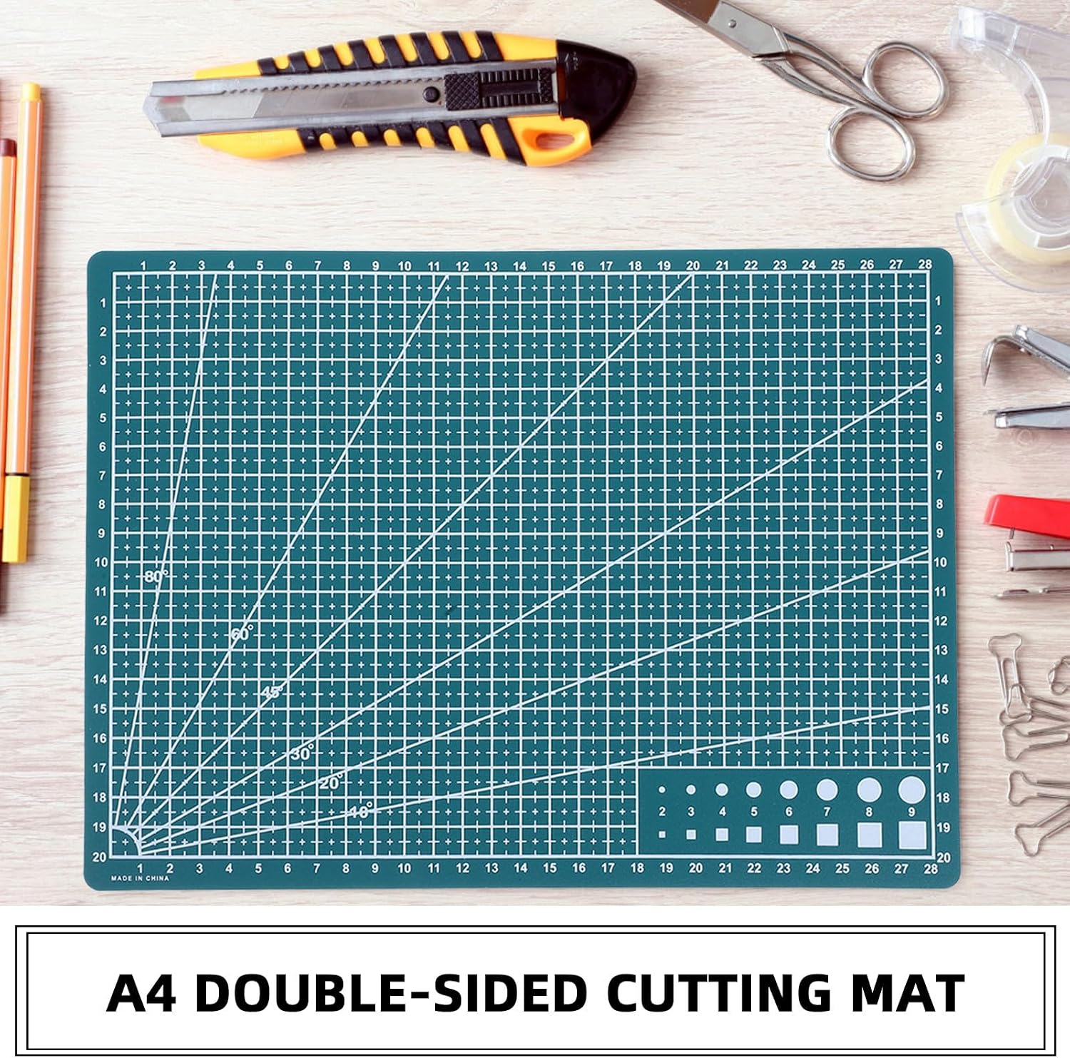 A4 Double-sided Self-healing Rotary Fabric Cutting Mat for Sewing and Crafting, Green 30×22cm, Precision Workbench Mat for Hobbyists and Artists