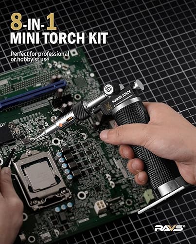 Miniatura 3 de RAVS Kit de soldador de butano inalámbrico, 14 piezas multifunción de butano, soplete de butano portátil con llama ajustable, sin combustible de