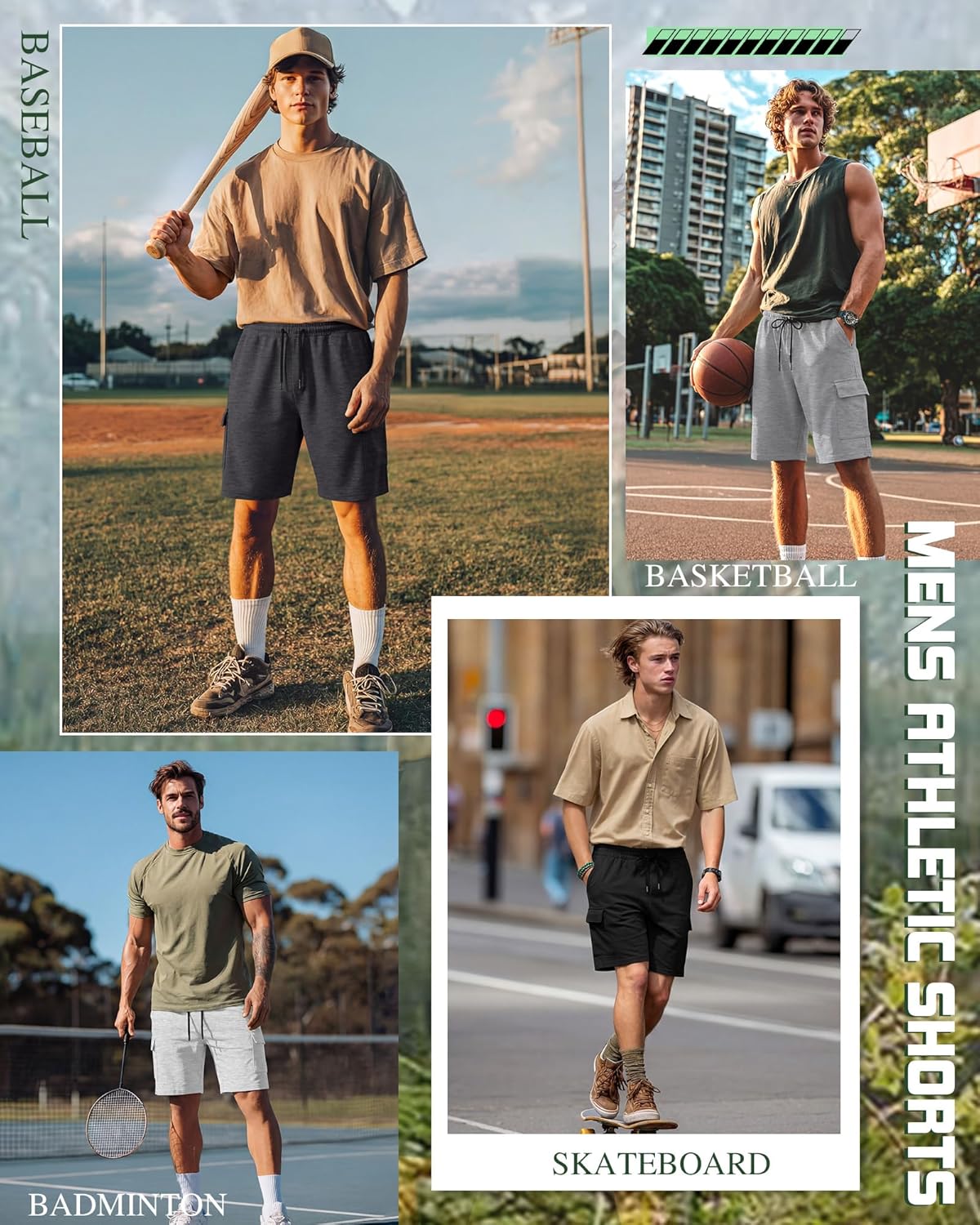 4 Pack Men's Cargo Shorts 9 Inch Athletic Gym Baggy Drawstring Summer Casual Shorts Basketball with Pockets