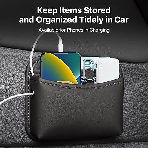Miniatura 2 de SOOPII Paquete de 2 bolsillos de almacenamiento lateral para asiento de automóvil, organizador pequeño de piel sintética, bolsa organizadora lateral