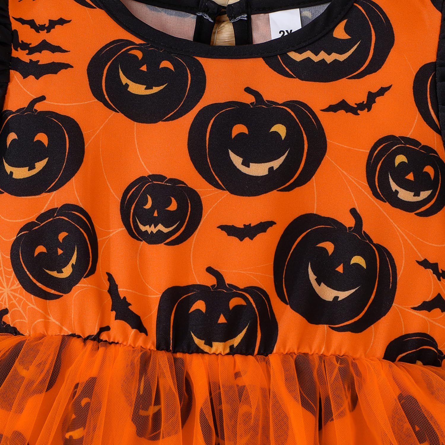 Toddler Girls Halloween Tulle Dress Ruffle Sleeve Pumpkin Princess Tutu Dresses Casual Kids Outfits Clothes 2-7 Years - Image 4