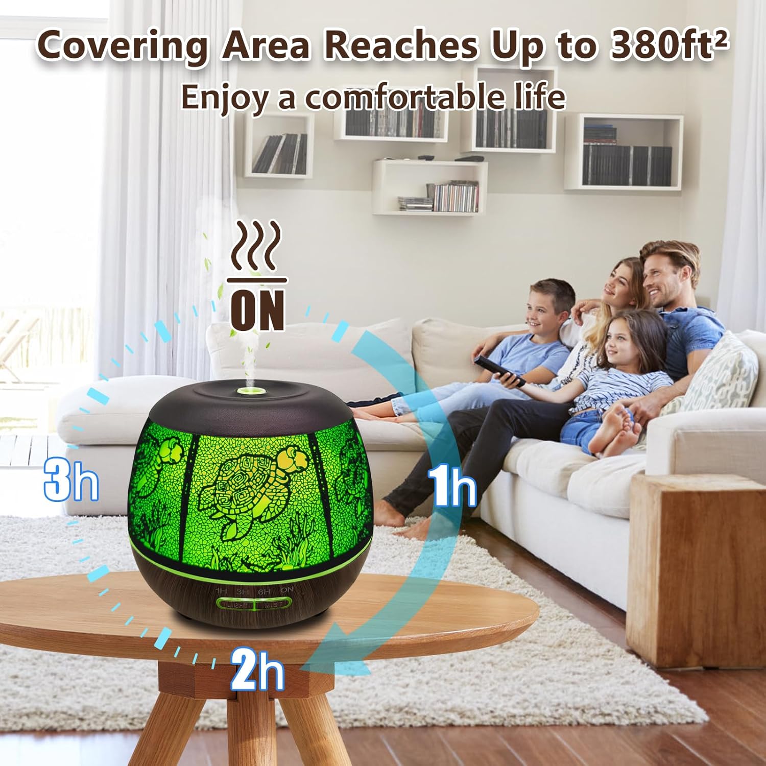 Essential Oil Diffuser for Home,500ML Aromatherapy Diffusers for Essential Oils Large Room with Cool Mist Humidifiers for Bedroom,7 Colors Changed & 3 Mist Mode Automatic Shut-Off - Turtle - Image 4
