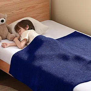 Guohaoi Knitted Weighted Blanket Kids (Blue 50"x60" 5lbs) No Beads Cooling Heavy Blanket, Home Decor Breathable Chunky Knit Throw Blanket for All-Season Use