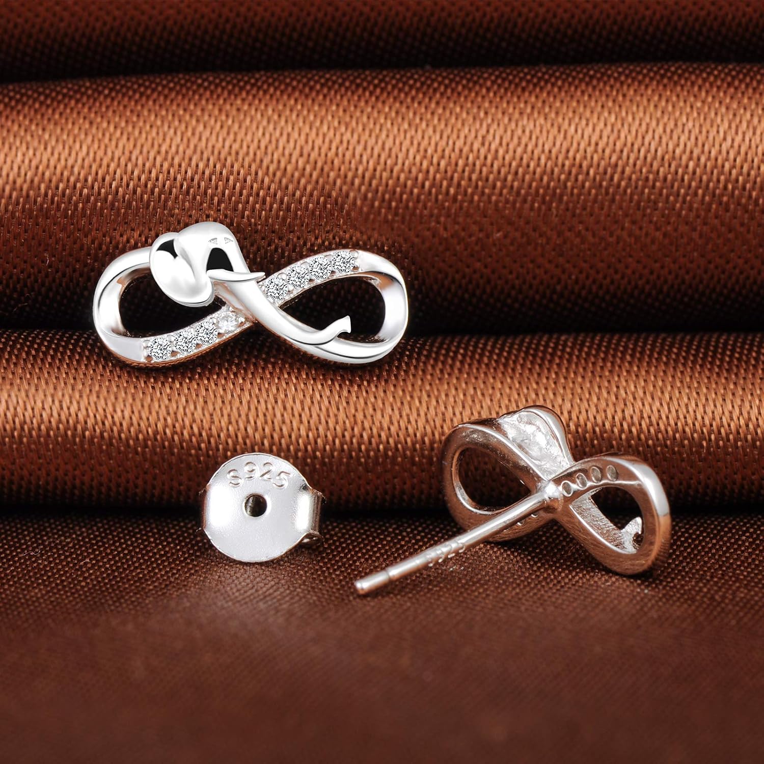 MicLee Woman's girl's Earrings, 925 Sterling silver animal earrings, Mini elephant infinity symbol earrings studs - Image 4