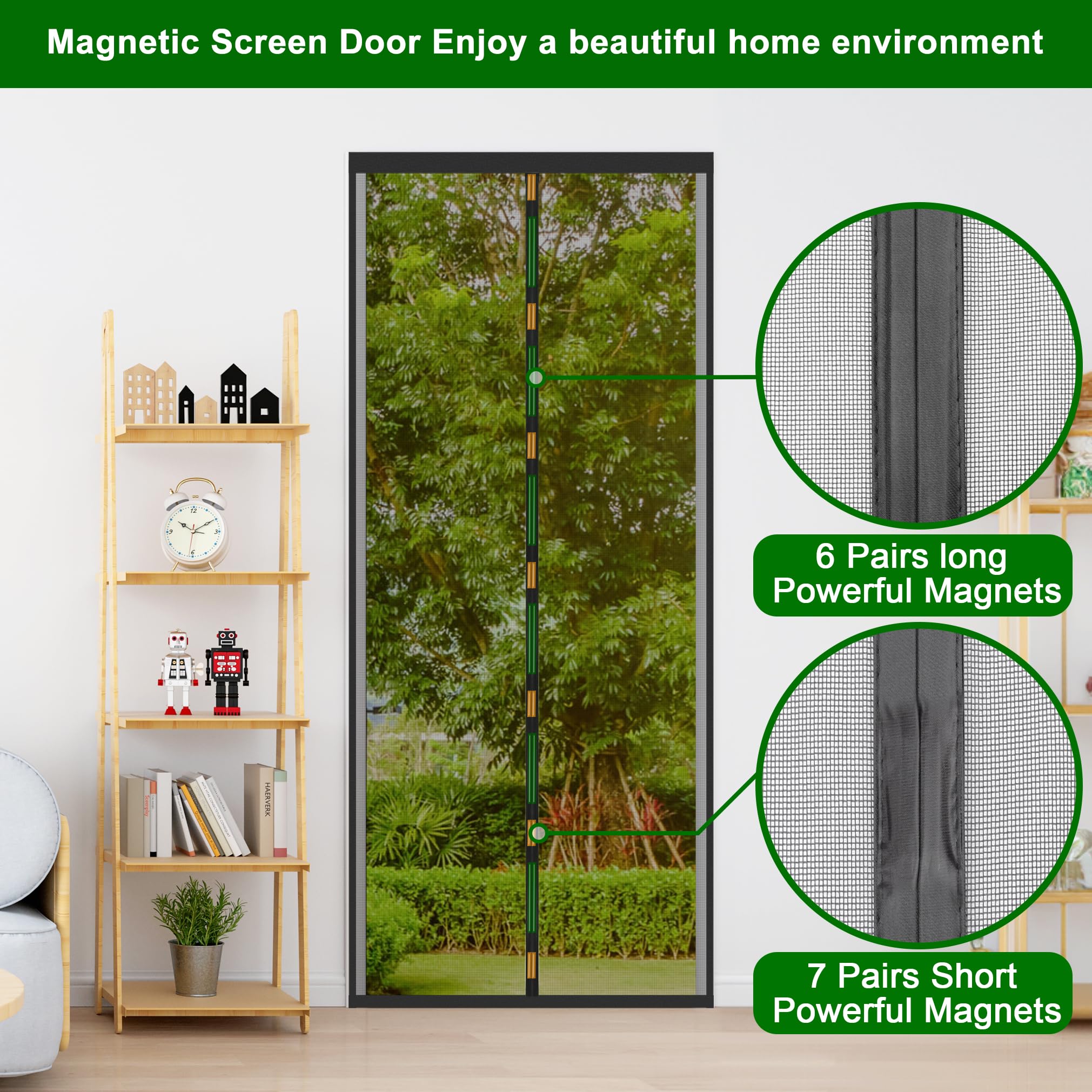 Cinkee Gęsta Magnetyczna Moskitiera 80 x 210 cm – Drobna Siatka, W pełni magnetyczna, Samozamykająca na Balkon, Łatwy Montaż Bez Wiercenia, Czarna
