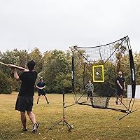 Vista 2 de Storgem - Red de práctica de béisbol y sóftbol de 7×7 pies portátil para golpear, lanzar y batear, red de backstop de béisbol con bate de práctica