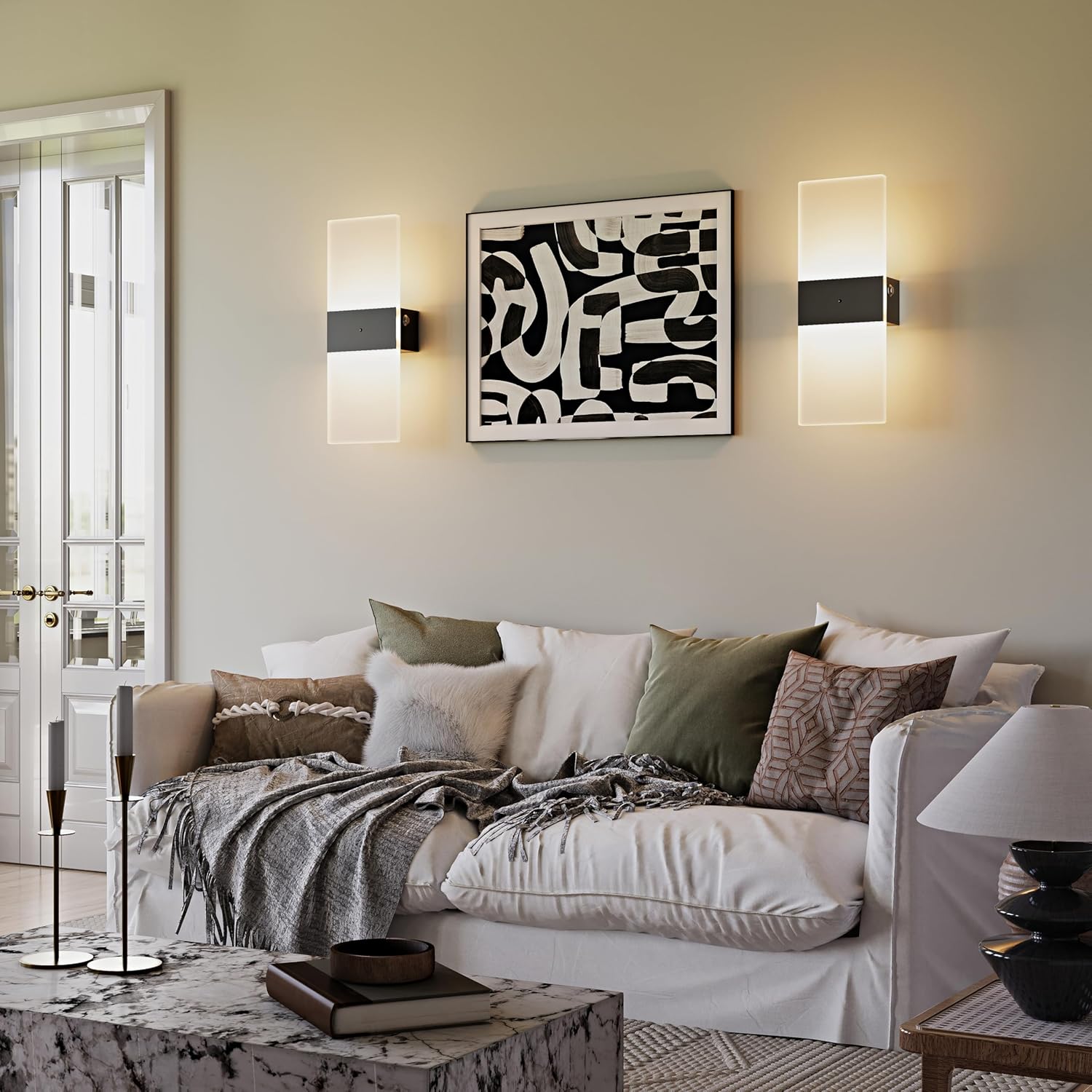 Battery Operated Wall Sconce Set of 2, Rechargeable Wireless Wall Light with Remote Control, Easy Install, 3CCT Dimmable LED Sconces Wall Decor for Living Room, Bedroom, Hallway, Entryway, Black Base