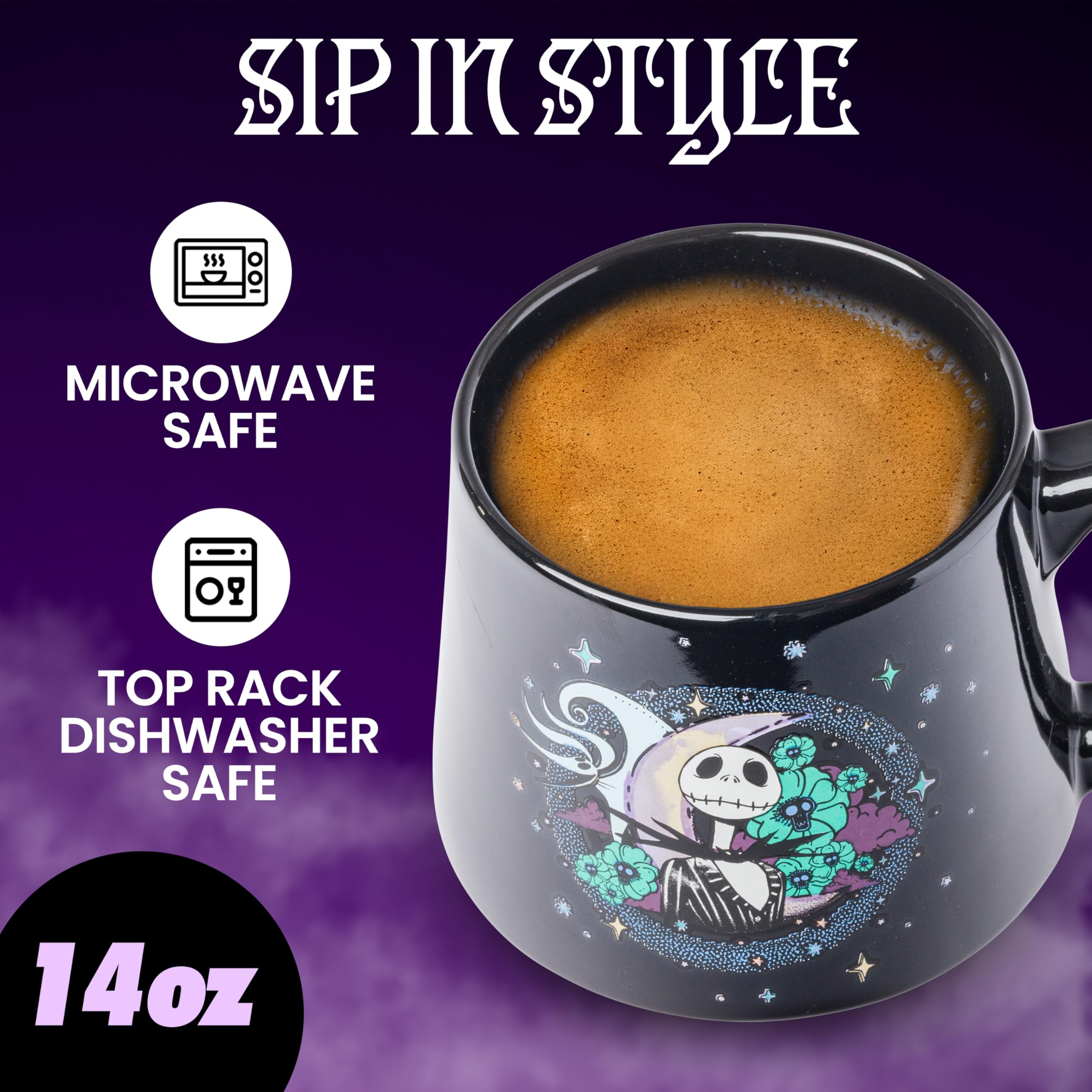 Silver Buffalo Disney Tim Burton's Nightmare Before Christmas Jack and Zero Tapered Pottery Mug, 14 Ounces