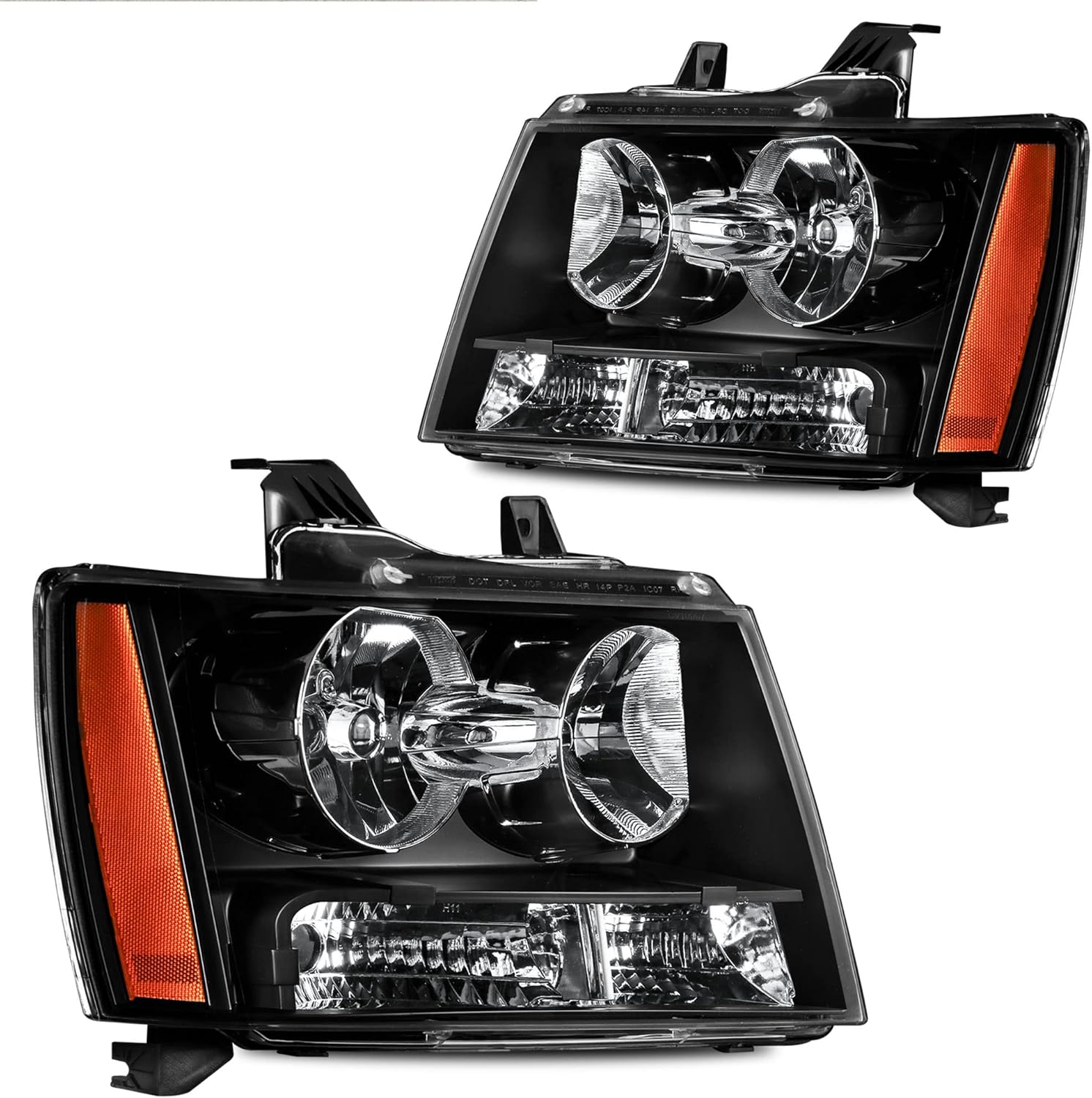 MOSTPLUS Headlight Assembly Compatible with 07-14 Chevy Tahoe / 07-13 Avalanche / 07-14 Suburban 1500/07-13 Suburban 2500 Front Lamp with Black Housing/Clear Lens/Amber Reflector