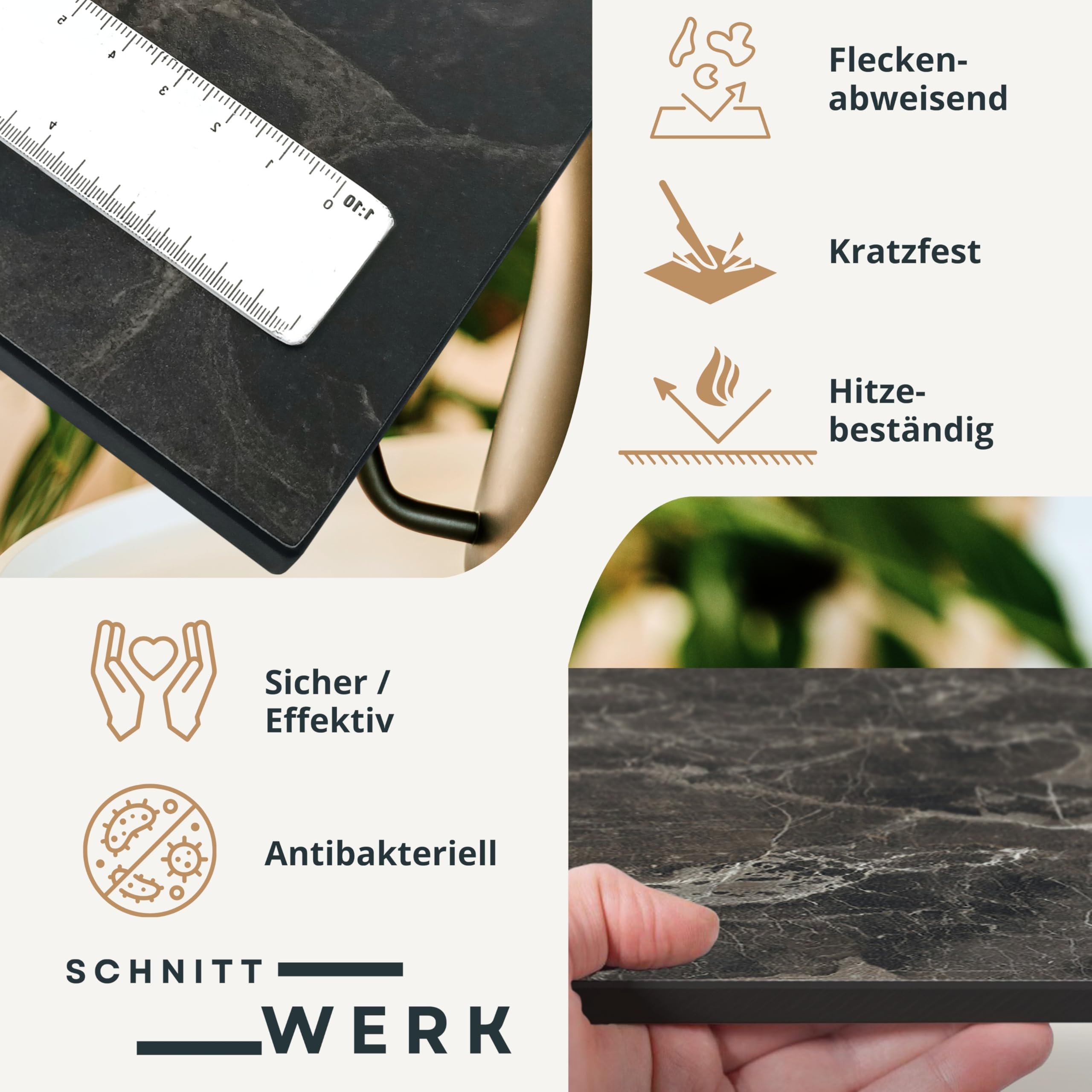 SCHNITTWERK premium Servierbrett aus Holz – 35x22 cm, 12 mm dick- ideal als Dekobrett & Frühstücksbrett, spülmaschinenfest, strapazierfähig, hitzebeständig, hygienisch, rutschfest und langlebig