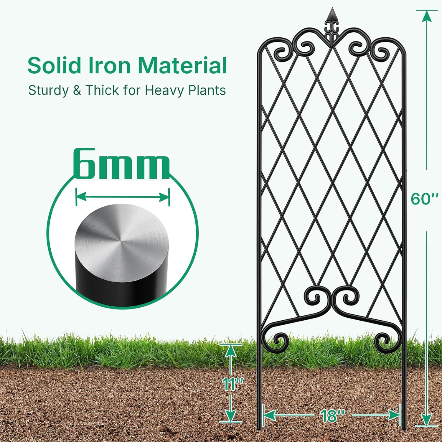 AMAGABELI GARDEN & HOME 2 Pack 60" x 18" Garden Trellis for Climbing Plants Outdoor Metal Rustproof Roses Trellis Potted Vines Vegetables Flowers Wire Lattices for Ivy Cucumbers Clematis Black 60"x18" Black-2pack