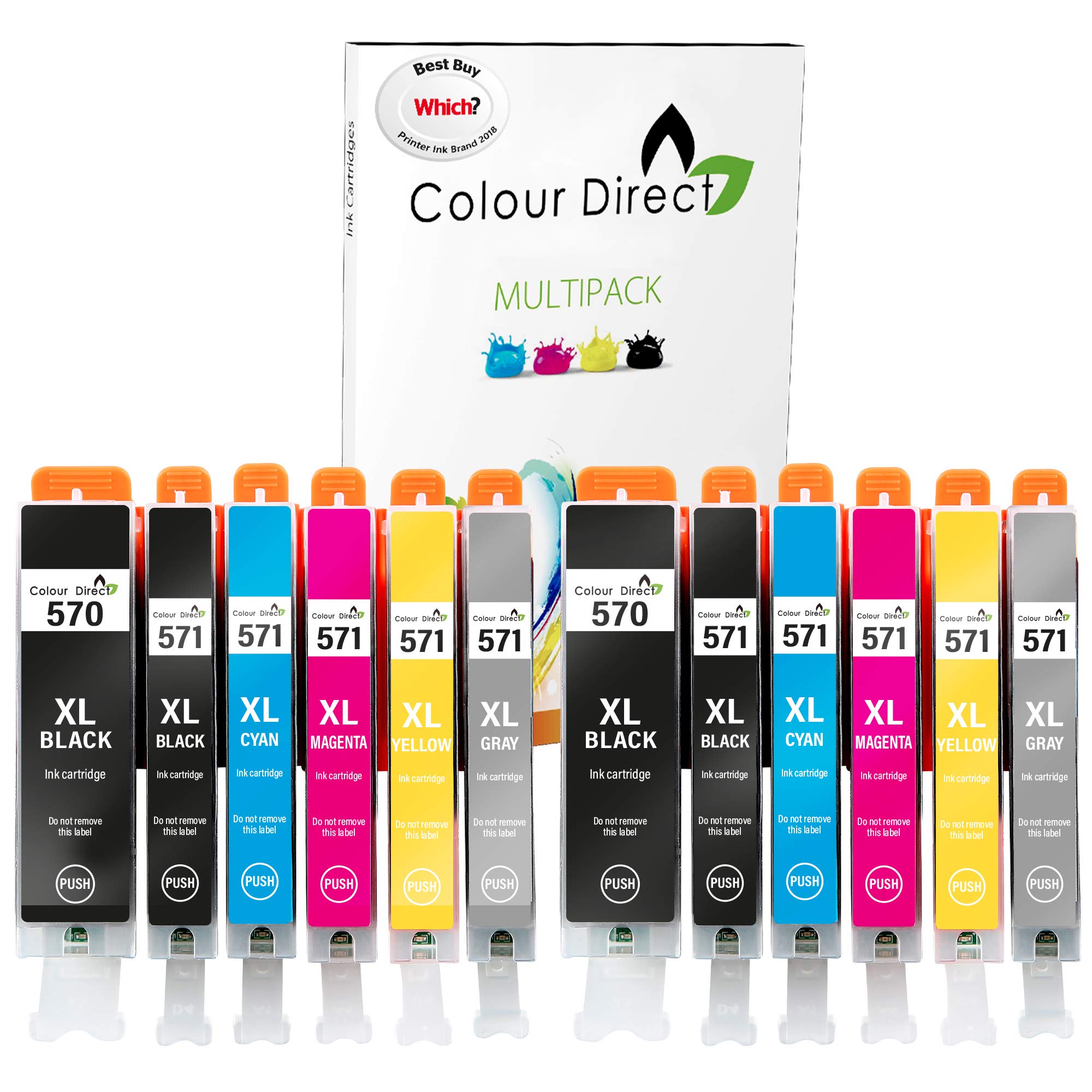 Colour DirectMG7700 TS8050 TS8051 TS8052 TS8053 MG7750 MG7751 MG7752 MG7753 TS9050 TS9055 Replace For Canon 570 571 Ink Cartridges (12 Pack Include Grey)