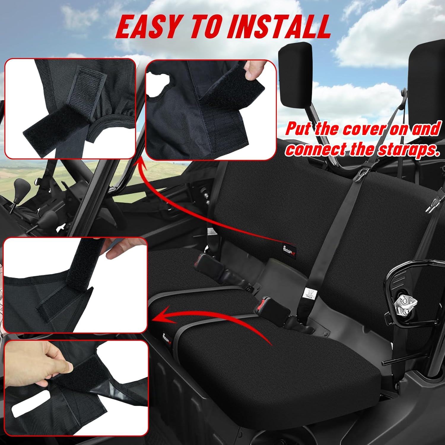 StarknightMT UTV Pioneer Seat Covers Compatible with 2016-2025 Pioneer 1000 1000-5(Front Seat),1000-6(Front and Rear Seat),Water-Repellent Bench Seat Cover -Black