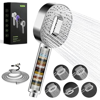Hibbent Filter Shower Head with Hose 1.5 m - High Pressure Hand Shower with 20 Levels Water Filter Against Chlorine &amp; Limesca