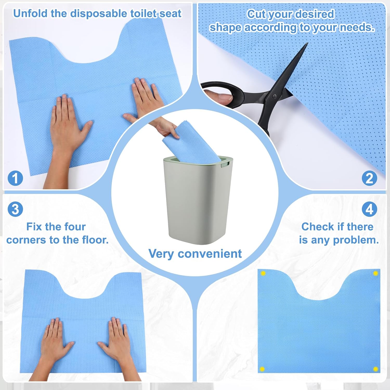 30 Pack Disposable Toilet Mats Non-Slip Toilets Floor Protector from Urine Absorbent Toilet Floor Mat U Shaped Toilets Mat for Bathroom, Blue, 22" x 20" - Image 5