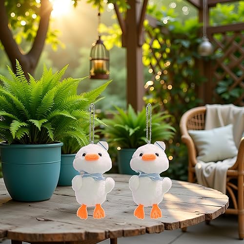 Miniatura 8 de 2 llaveros de felpa de pato blanco de 5.5 in, suave y completamente relleno, adorable adorno colgante de muñeca de dibujos animados, portátil de