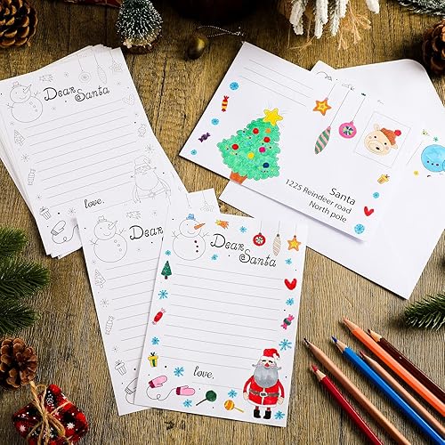 Miniatura 4 de Spiareal Juego de 24 cartas para colorear tu propia carta a Papá Noel DIY con sobres, kit de letras de Papá Noel para colorear para niños,