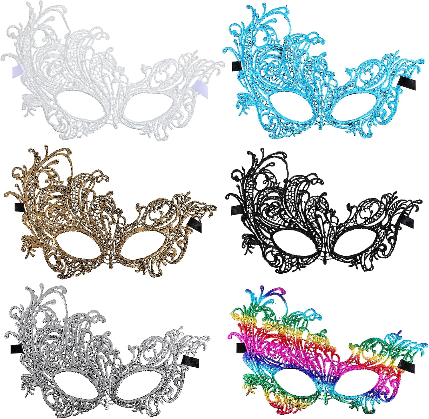 6pcs Halloween Masquerade Mask Set For Women,Lace Masks,Mardi Gras Mask