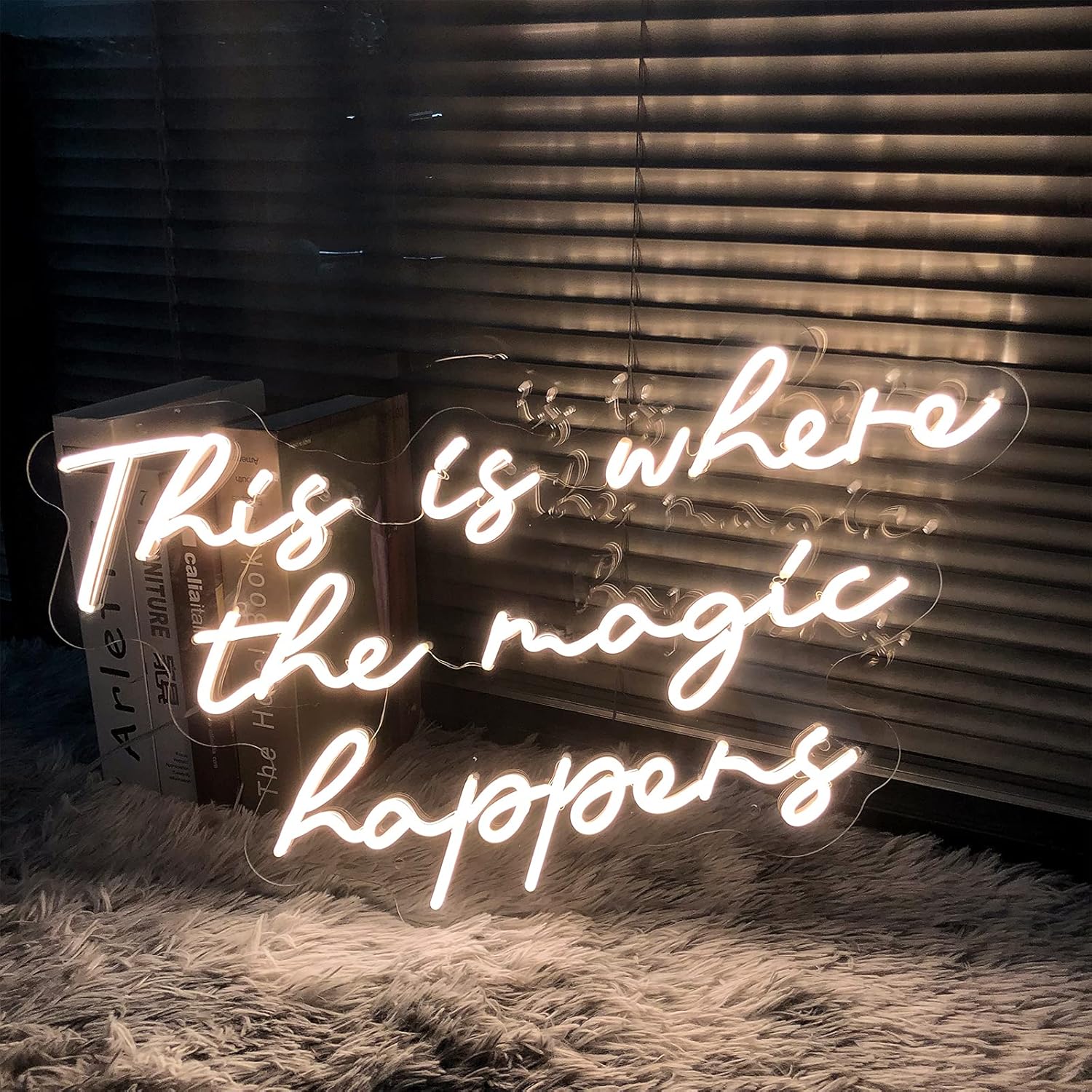 Neon Sign This is Where The Magic Happens for Wall Decor Customized Led Neon Light Sign Personalized Birthday Marry Wedding Christmas Gift Sign Party Bedroom Bar Home Room (Warm White,23.6 IN)
