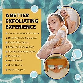 GOSHI Exfoliating Shower Towel - Rip-Resistant Exfoliating Washcloth for All Skin Types - Marigold Yellow - Made in Japan