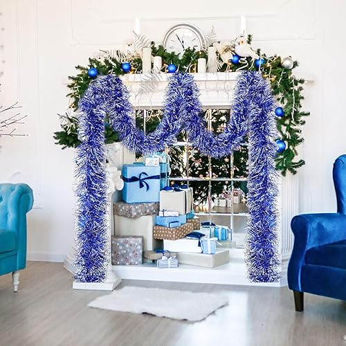 Miniatura 6 de Cindeer Guirnalda de oropel preiluminada de 52 pies con 200 luces LED, guirnalda de Navidad con luces para colgar árbol de Navidad, decoración de