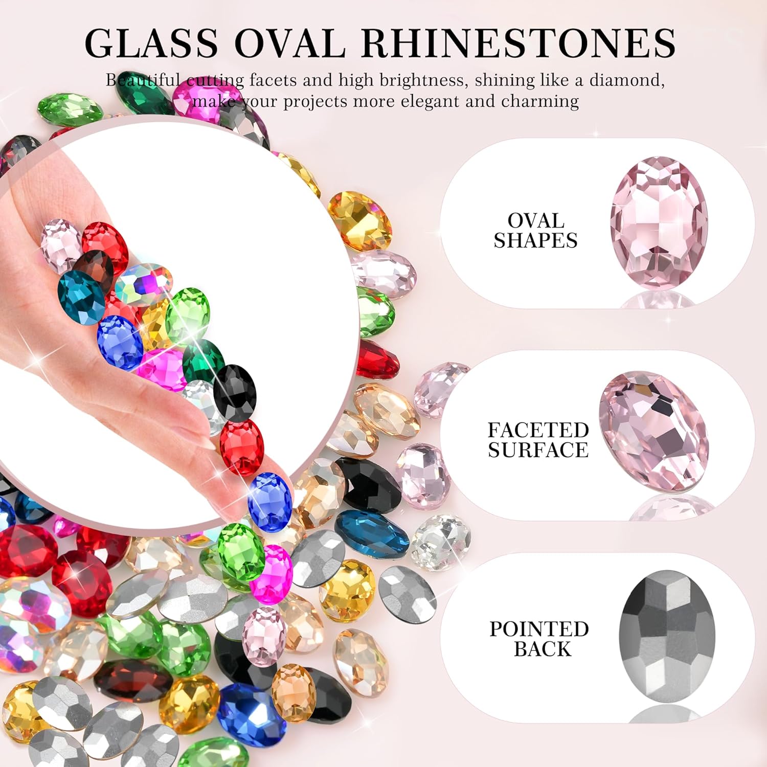 Oval Rhinestones White Clear Crystal Glass Point Back Rhinestones for Craft, Jewelry Making 10x14mm 50Pcs - Image 3